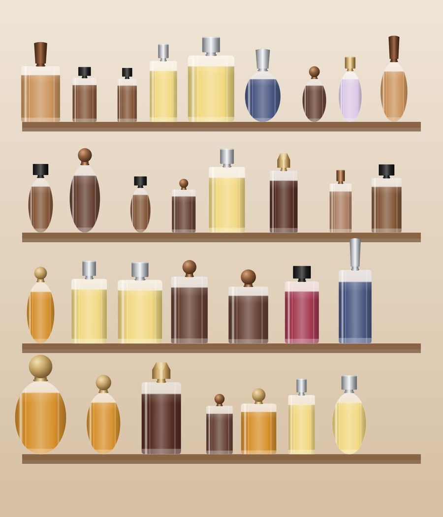 Bottles on the shelves of the atelier